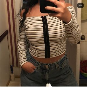 off the shoulder striped crop top